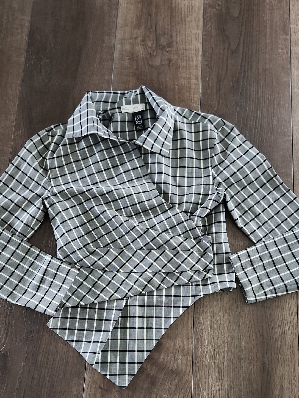 Tory Burch Black and White Plaid Wrap Blouse